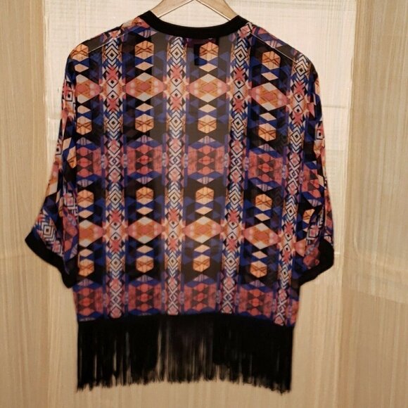 Peck & Peck Womens Fringe Aztec Silky Kimono Medium - Picture 2 of 6